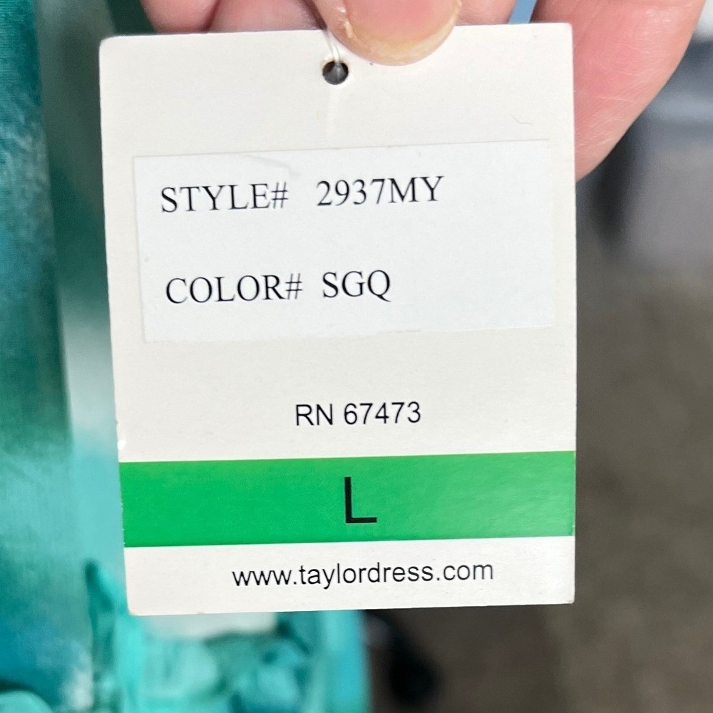 Taylor Women Green Blue Watercolor Smocked High Neck Tiered Dress 2937MY L NEW - Picture 4 of 7